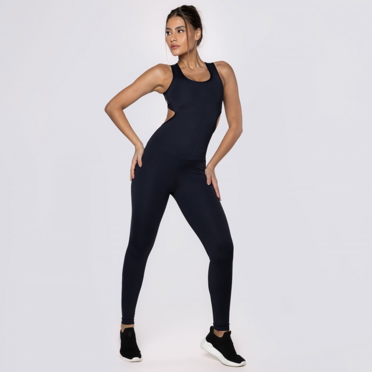 Macacão Fitness Assimétrico Preto com Elástico Personalizado