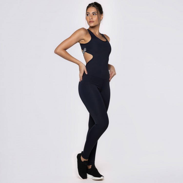 Macacão Fitness Assimétrico Preto com Elástico Personalizado