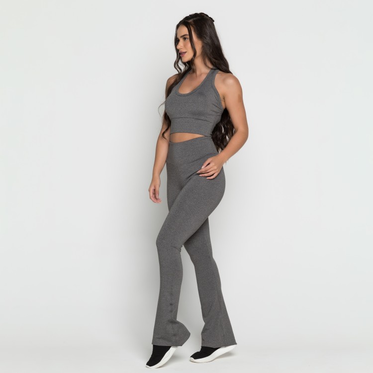 Calça Flare Poliamida Cinza Mescla