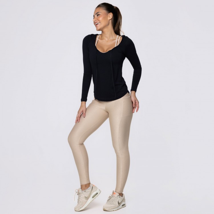 Blusa Manga Longa e Capuz Fitness Preta