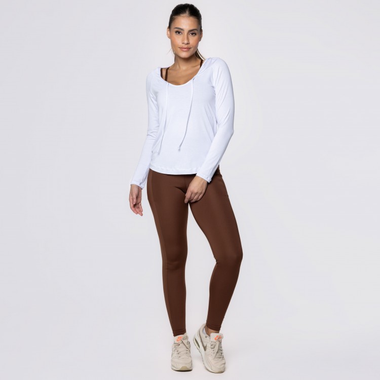 Blusa Manga Longa e Capuz Fitness Branca