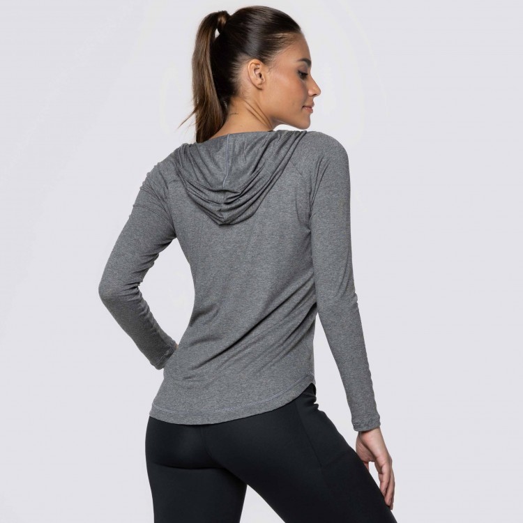 Blusa Manga Longa e Capuz Fitness Cinza
