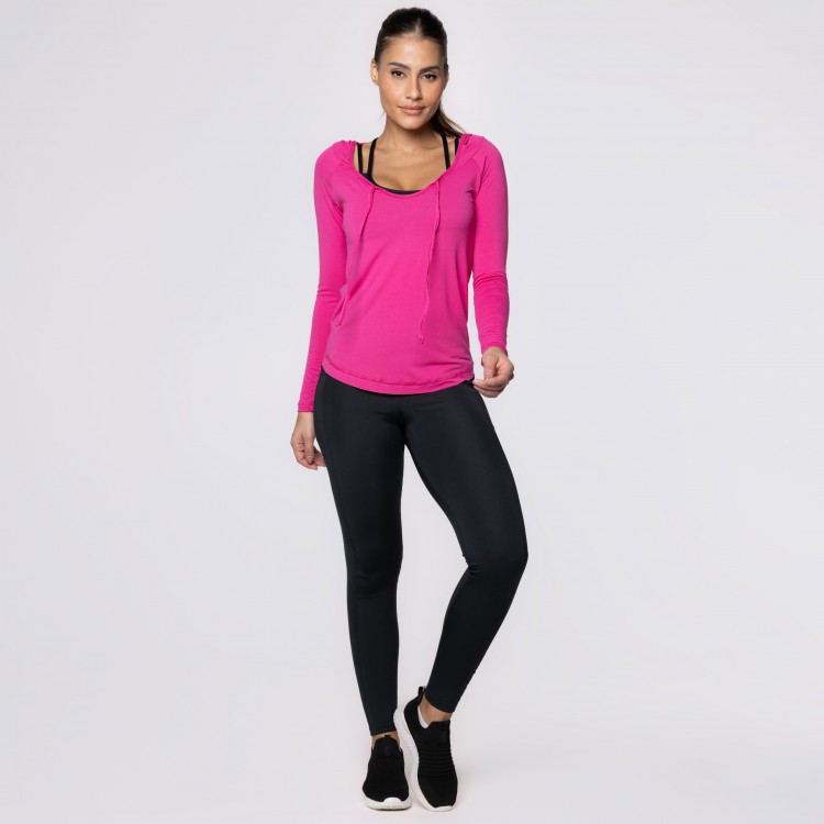 Blusa Manga Longa e Capuz Fitness Rosa