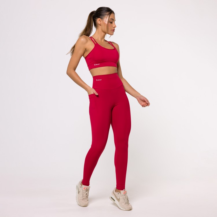 Calça Legging Basics Com Bolso Vermelha