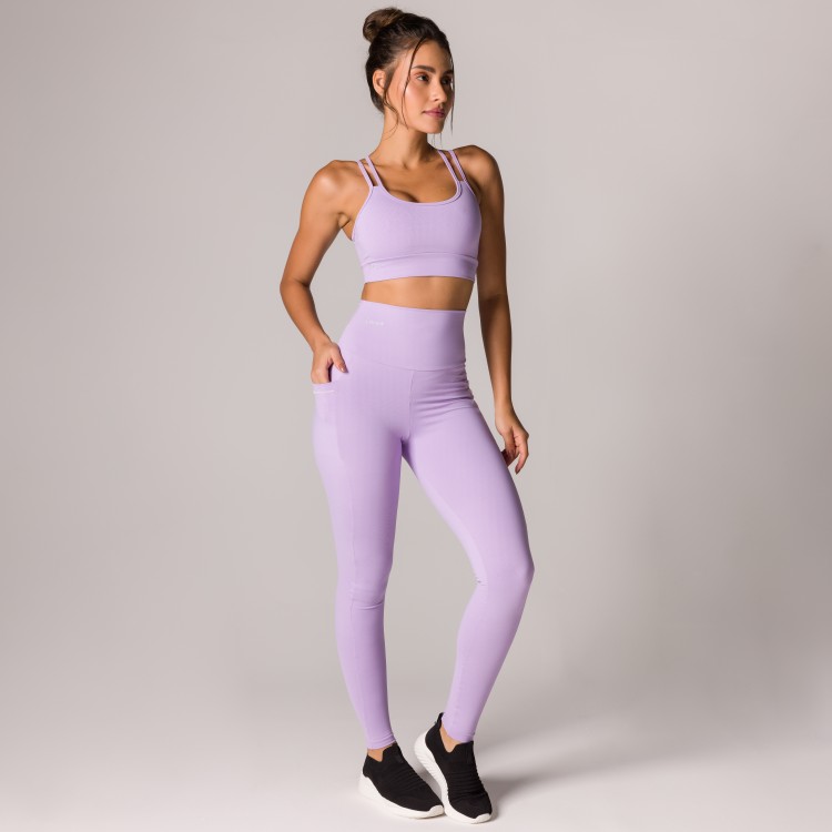 Calça Legging Basics Com Bolsos Laterais Lilás
