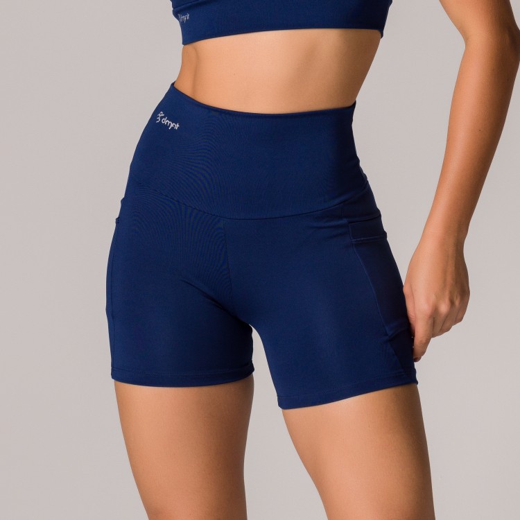 Short Fitness Basics Com Bolsos Laterais Azul Marinho