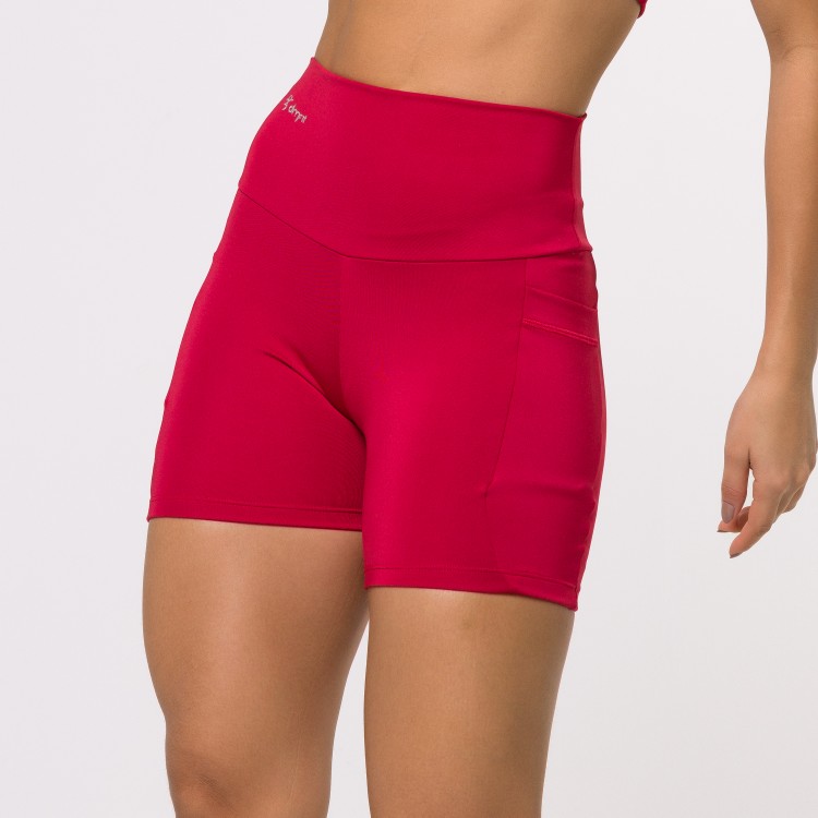 Short Fitness Basics Com Bolsos Laterais Vermelho