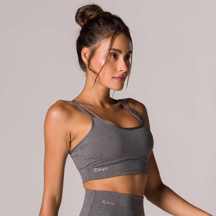 Top Fitness Basics com Alças Duplas Cinza Mescla