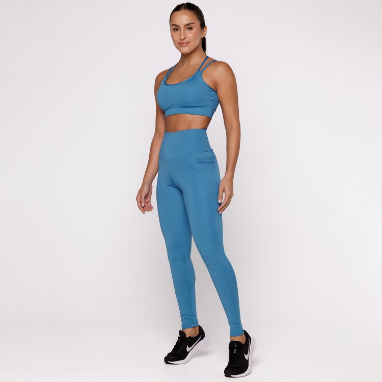 Calça Legging Basics Com Bolsos Laterais Azul Turquesa