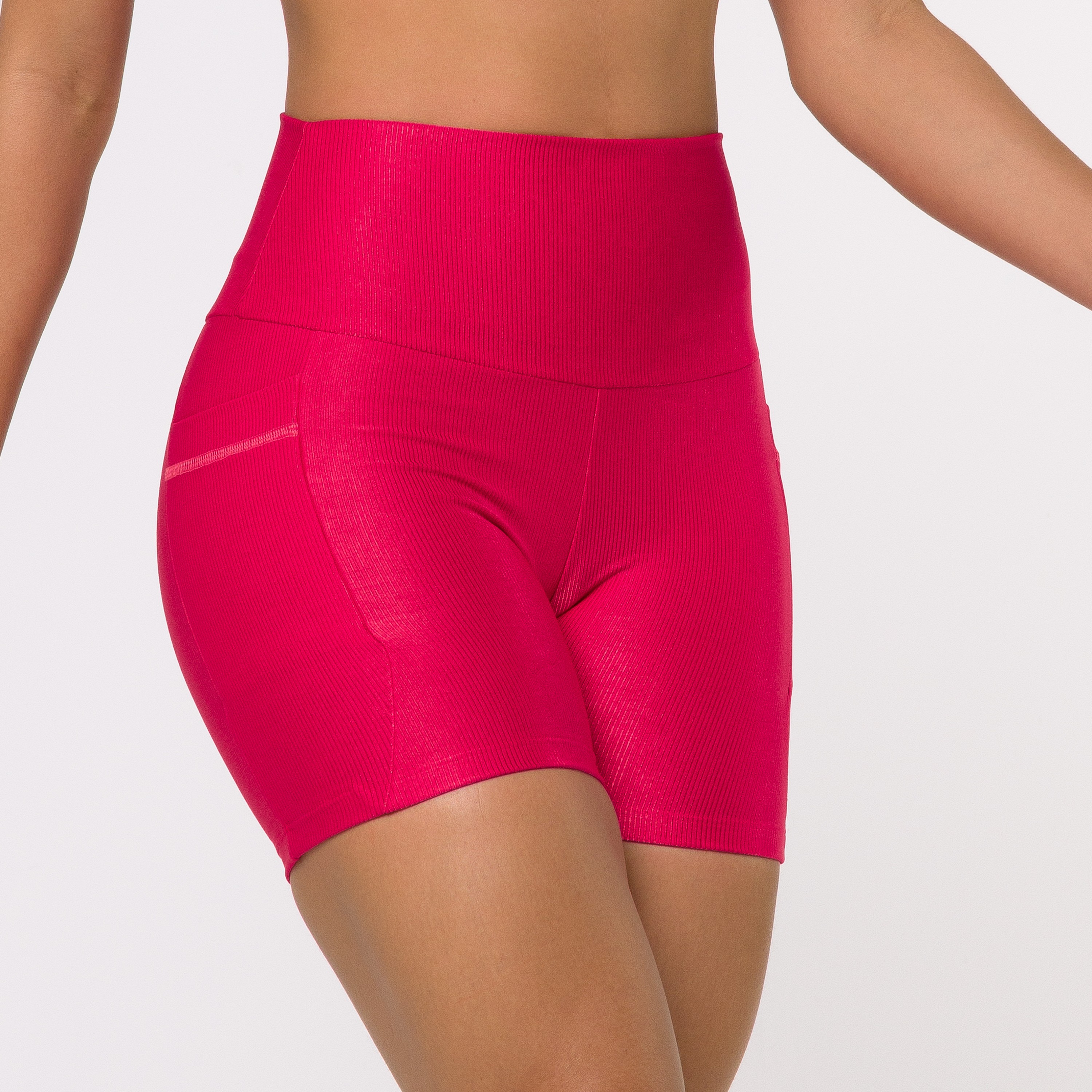 Short Fitness Canelado Com Bolsos Laterais Rosa Flux - DMFit