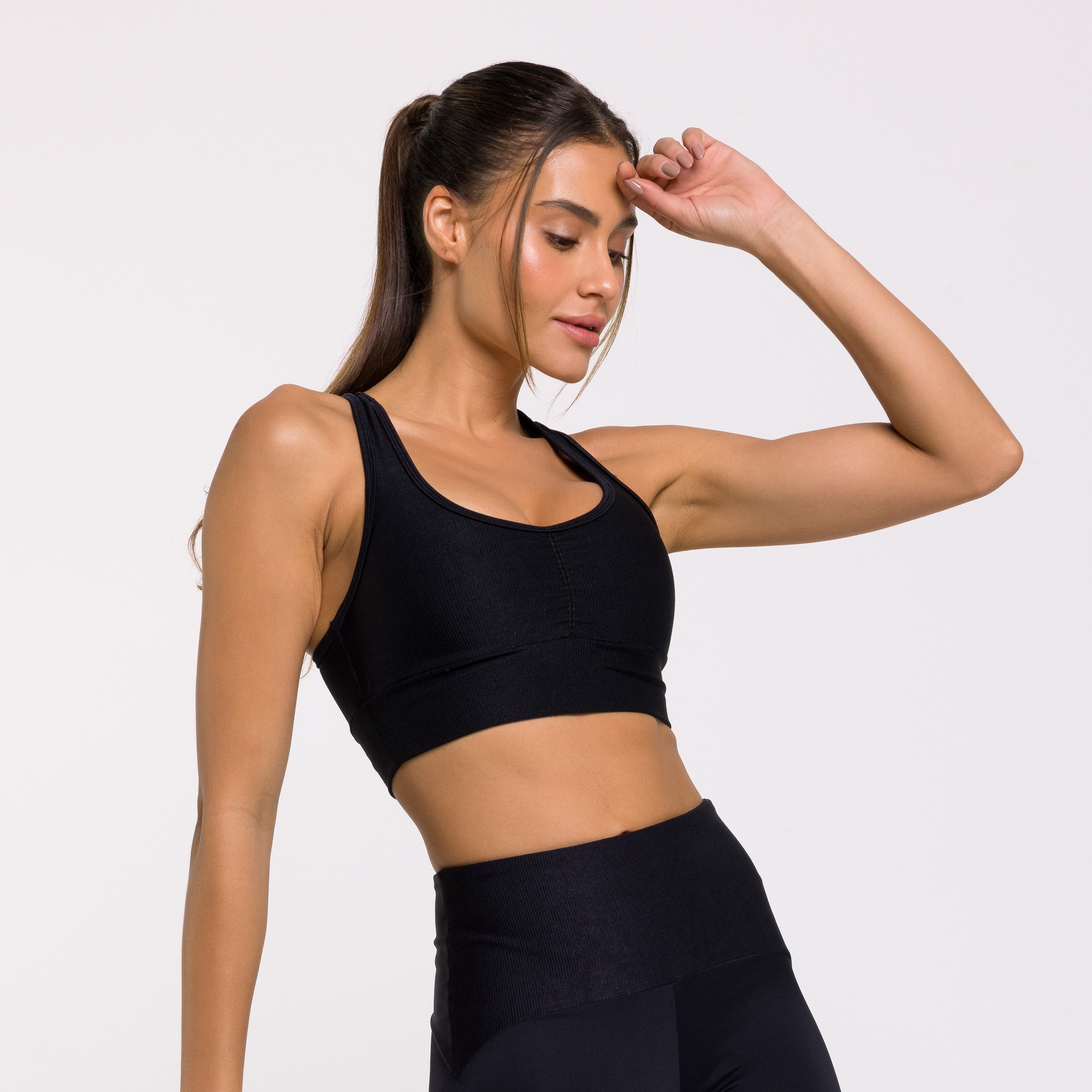 A.F. vandevorst 黒タンクトップ Top Fitness Canelado Reforçado com Costa Nadador Preto Flux - DMFit