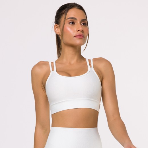 Top Fitness Canelado com Alças Duplas Off White Flux