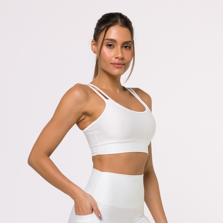Top Fitness Canelado com Alças Duplas Off White Flux