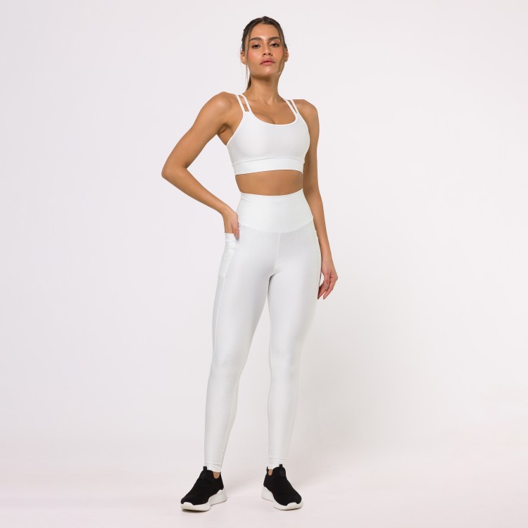 Top Fitness Canelado com Alças Duplas Off White Flux