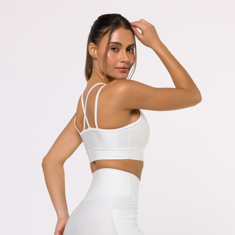 Top Fitness Canelado com Alças Duplas Off White Flux