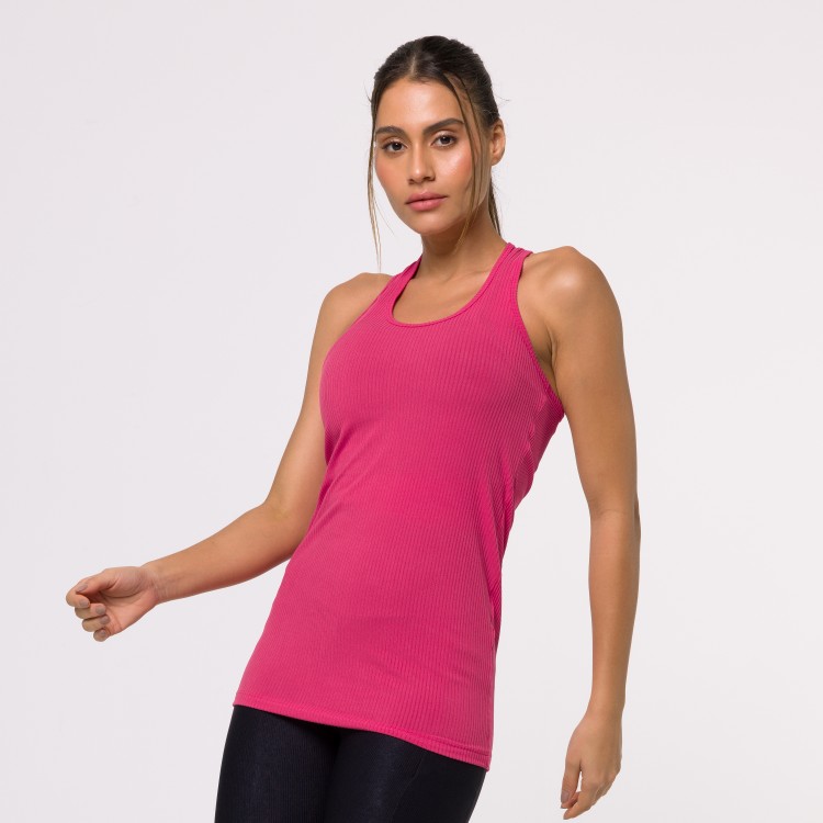 Regata Fitness Alongada Canelada Rosa Flux