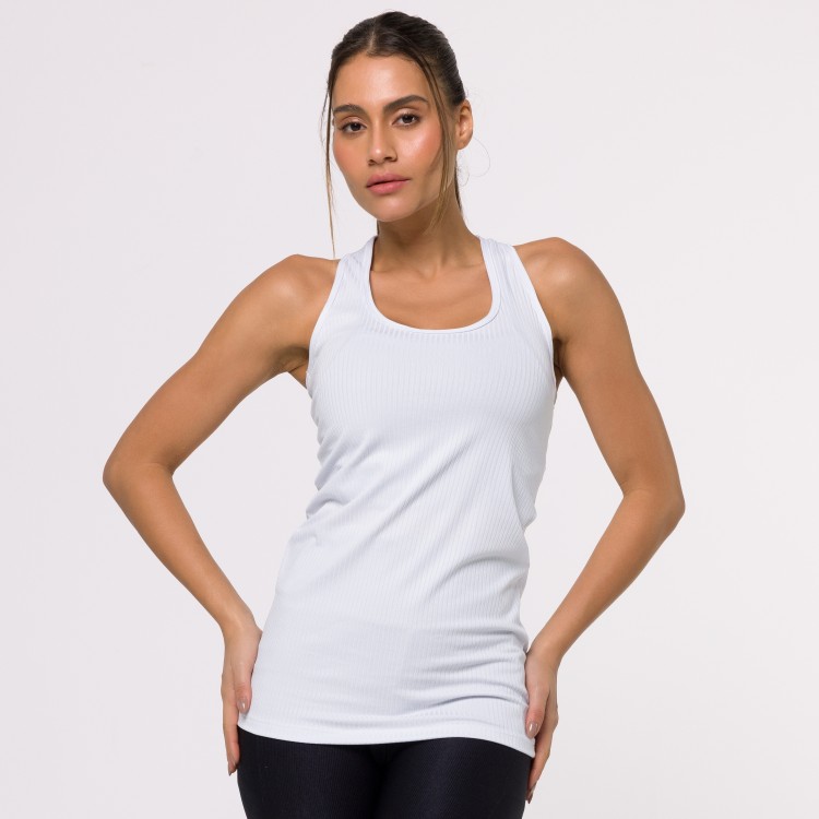 Regata Fitness Alongada Canelada Branca Flux