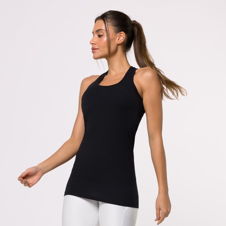 Regata Fitness Alongada Canelada Preta Flux