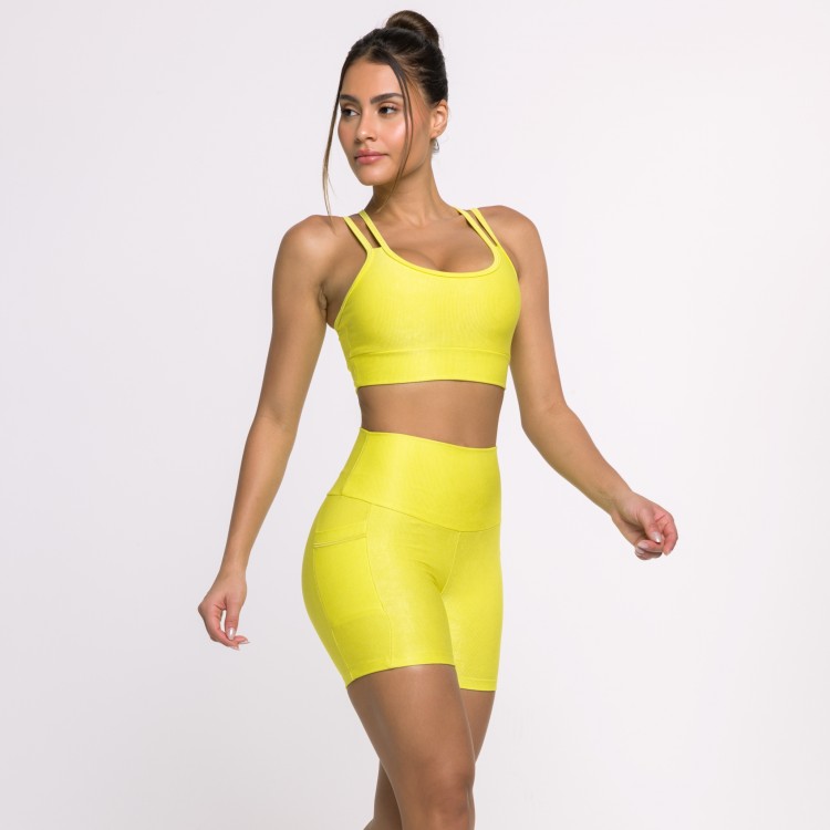 Short Fitness Canelado Com Bolsos Laterais Lima Flux