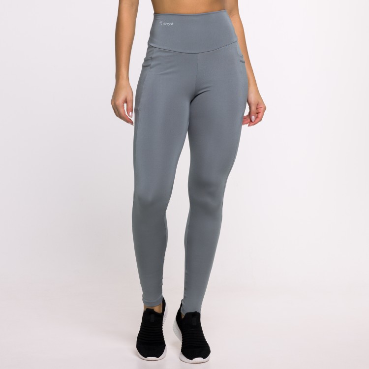 Calça Legging Basics Com Bolsos Laterais Cinza Grafite