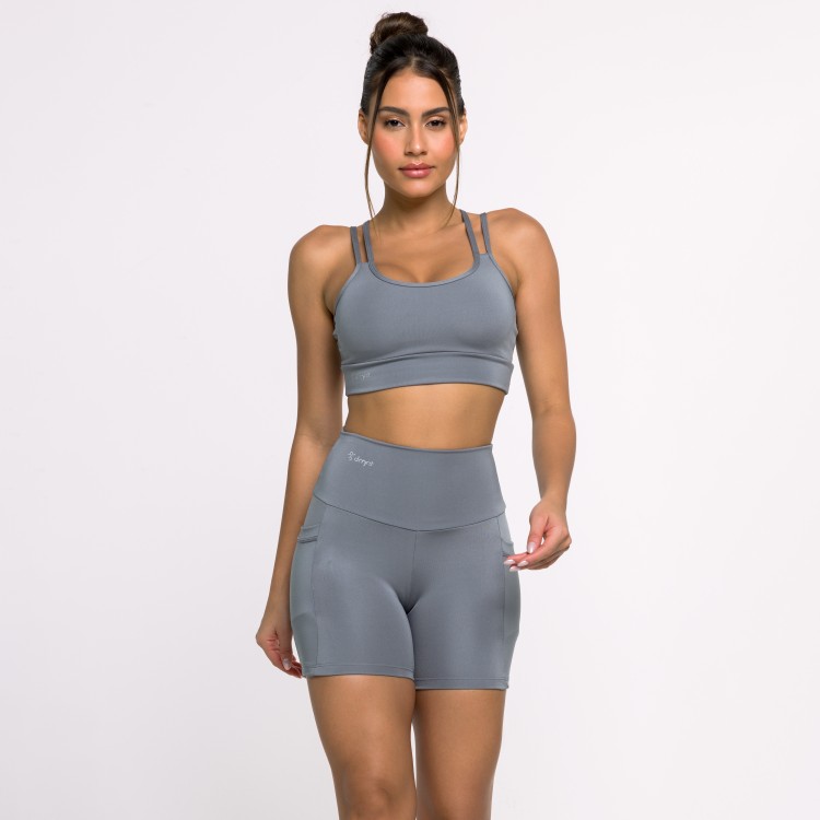 Top Fitness Basics com Alças Duplas Cinza Grafite