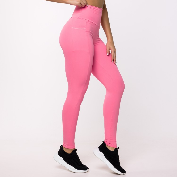 Calça Legging Basics Com Bolsos Laterais Rosa