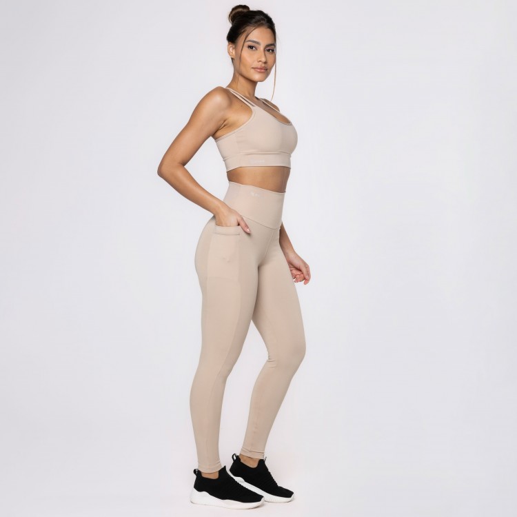 Calça Legging Basics Com Bolsos Laterais Nude
