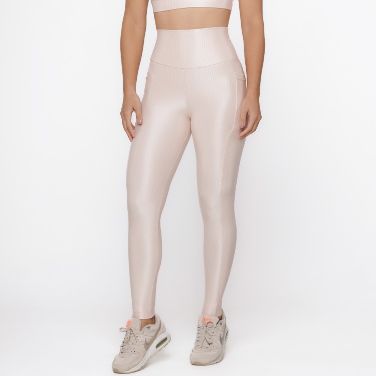 Legging Fitness Canelada Com Bolsos Laterais Nude Flux