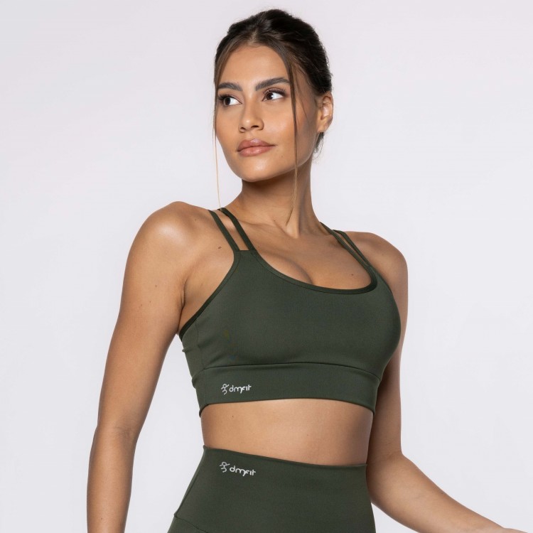 Top Fitness Basics com Alças Duplas Verde Musgo