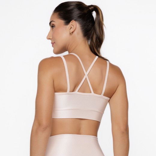 Top Fitness Canelado com Alças Duplas Nude Flux