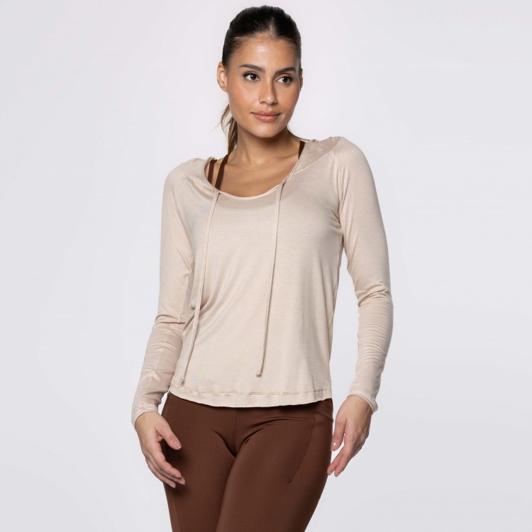 Blusa Manga Longa e Capuz Fitness Nude