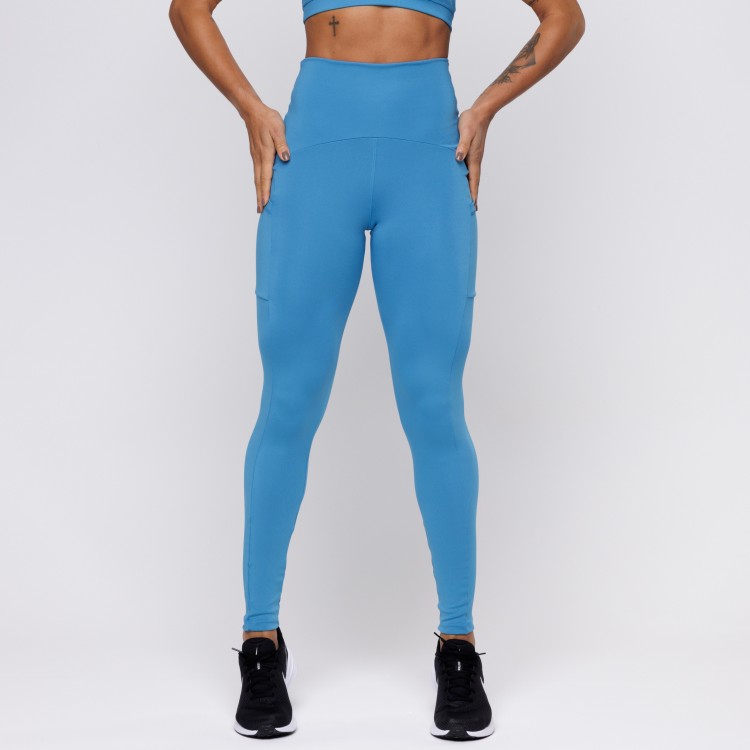 Calça Legging Com Três Bolsos Azul Turquesa