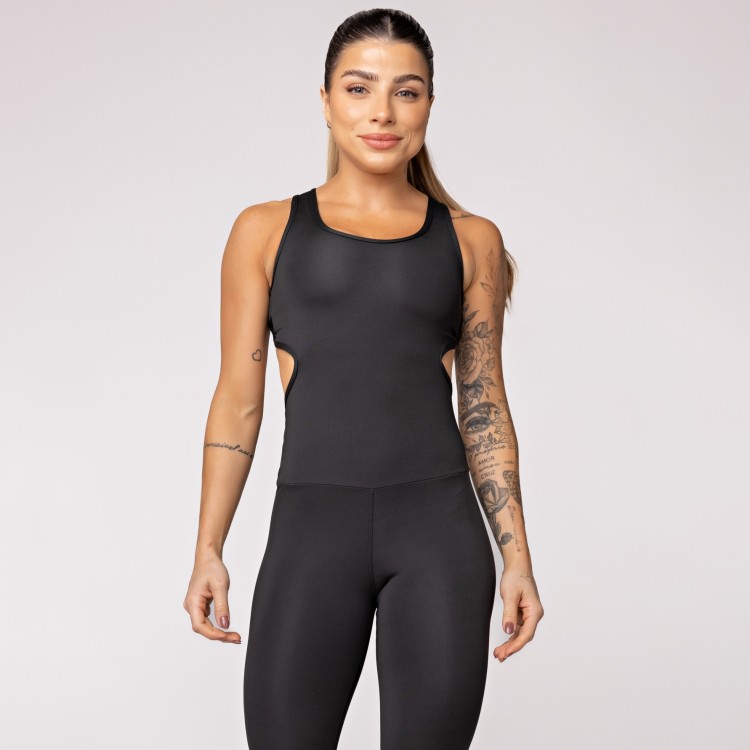 Macacão Fitness Assimétrico Preto