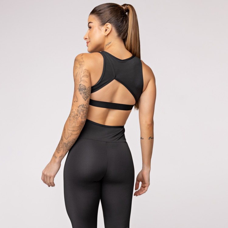 Macacão Fitness Assimétrico Preto