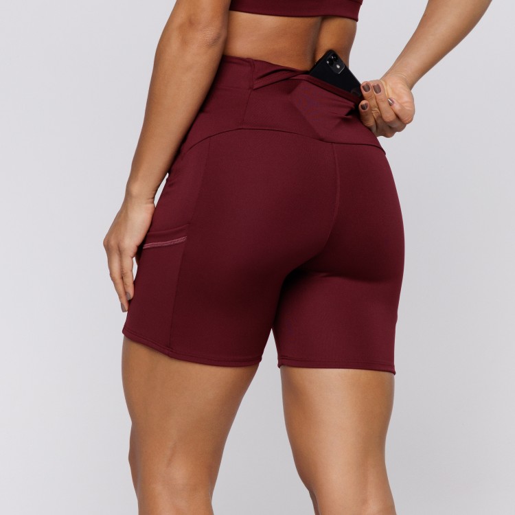 Short Fitness Com Três Bolsos Vermelho Bordô