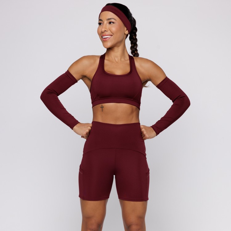 Short Fitness Com Três Bolsos Vermelho Bordô