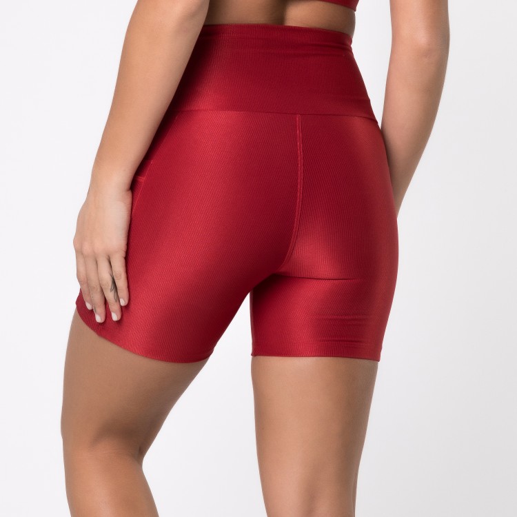 Short Fitness Canelado Com Bolsos Laterais Vermelho Rubi Flux