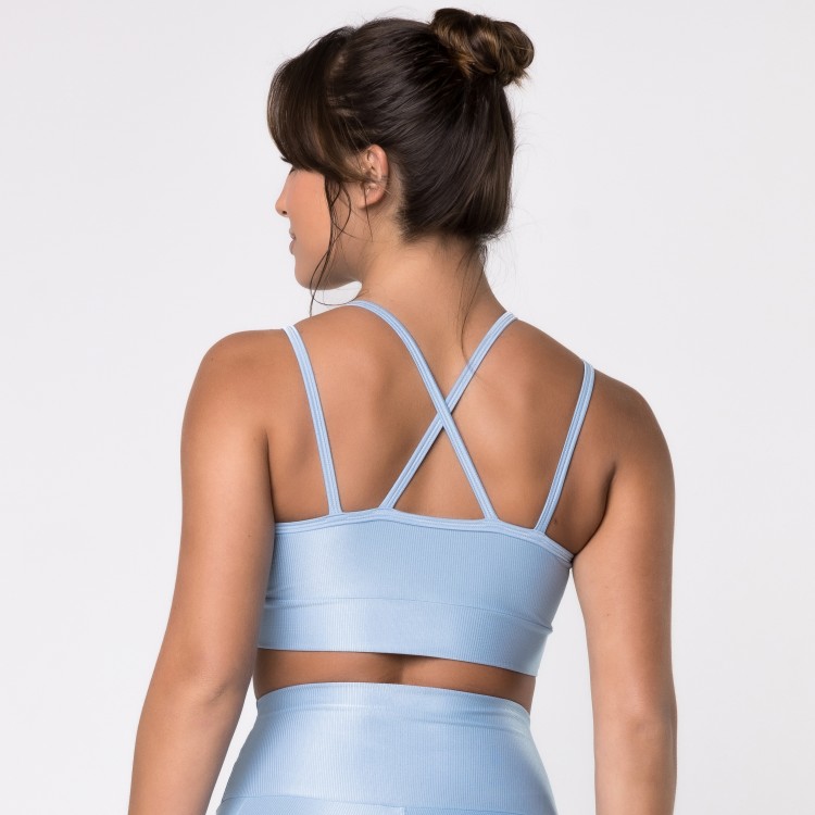 Top Fitness Canelado com Alças Duplas Azul Frozen Flux