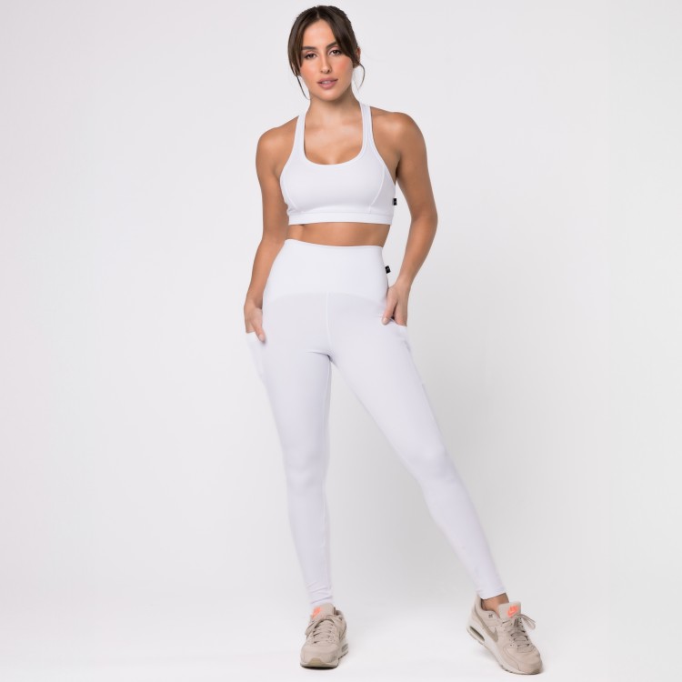 Calça Legging Com Três Bolsos Branca