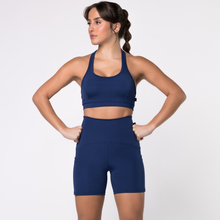Short Fitness Com Três Bolsos Azul Marinho