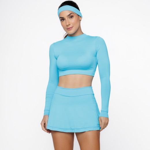 Blusa Cropped de Manga Longa com Proteção UV50+ Azul