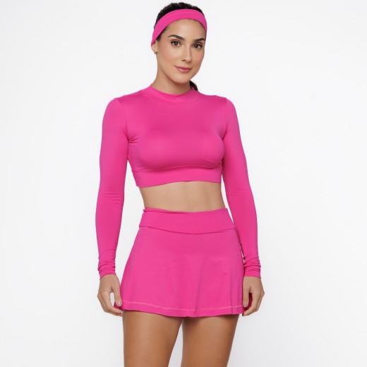 Blusa Cropped de Manga Longa com Proteção UV50+ Rosa