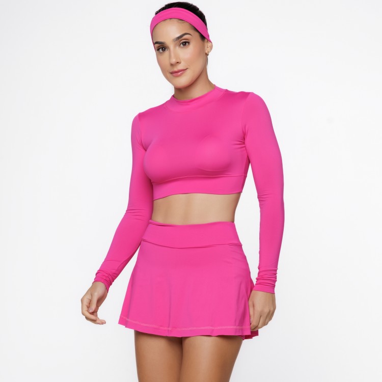 Blusa Cropped de Manga Longa com Proteção UV50+ Rosa