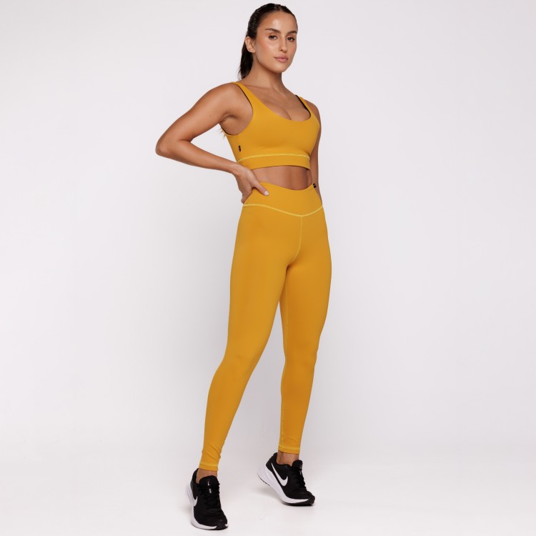 Legging Fitness Reversível Mostarda Tenha Dois Looks em Uma Só Peça
