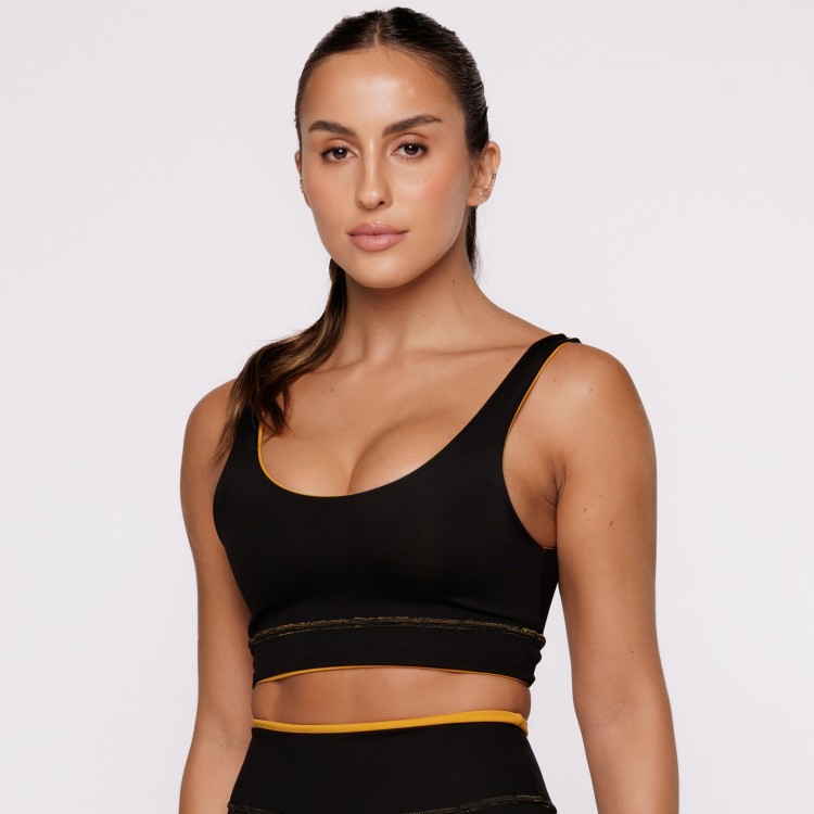 Top Fitness Reversível Mostarda Tenha Dois Looks em Uma Só Peça