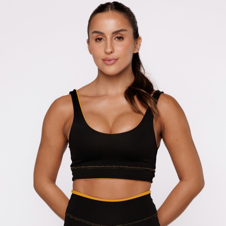 Top Fitness Reversível Mostarda Tenha Dois Looks em Uma Só Peça