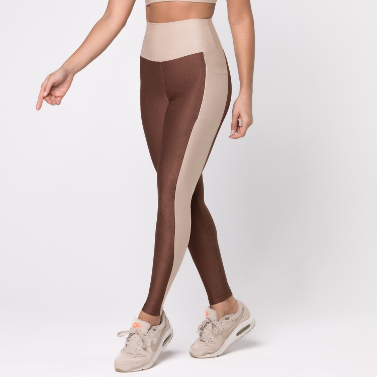 Legging Fitness Canelada Colors Com Bolsos Laterais Marrom