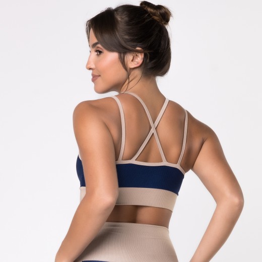 Top Fitness Canelado com Alças Duplas Colors Azul Marinho