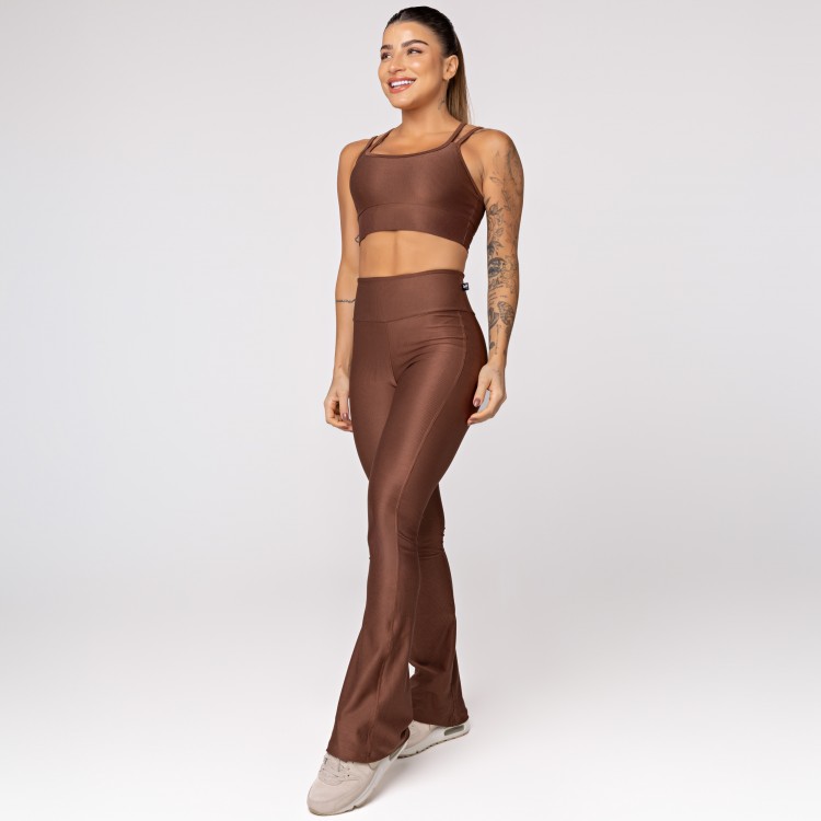 Calça Flare Canelada Marrom