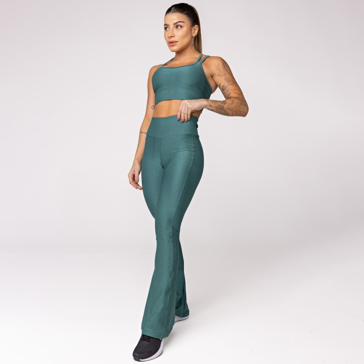 Calça Flare Canelada Verde